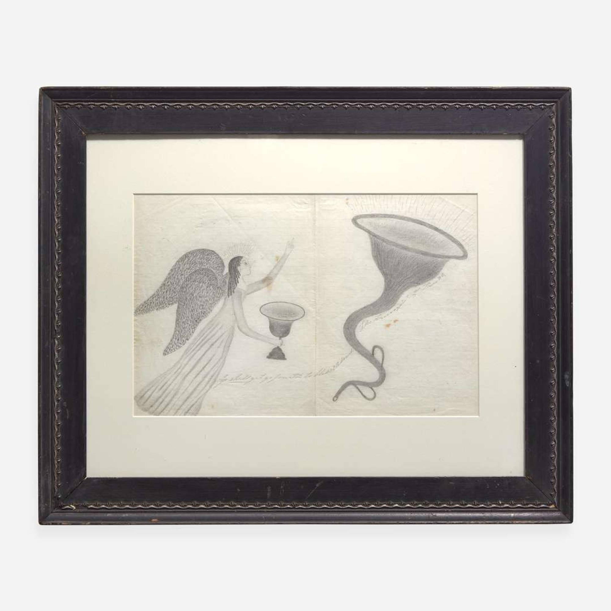 American School 19th century Two Mystical Drawings: The Trumpet of Truth and A Light to Them that Sit in Darkness