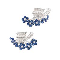 PAIR OF SAPPHIRE AND DIAMOND FLOWER CONVERTIBLE DRESS CLIPS