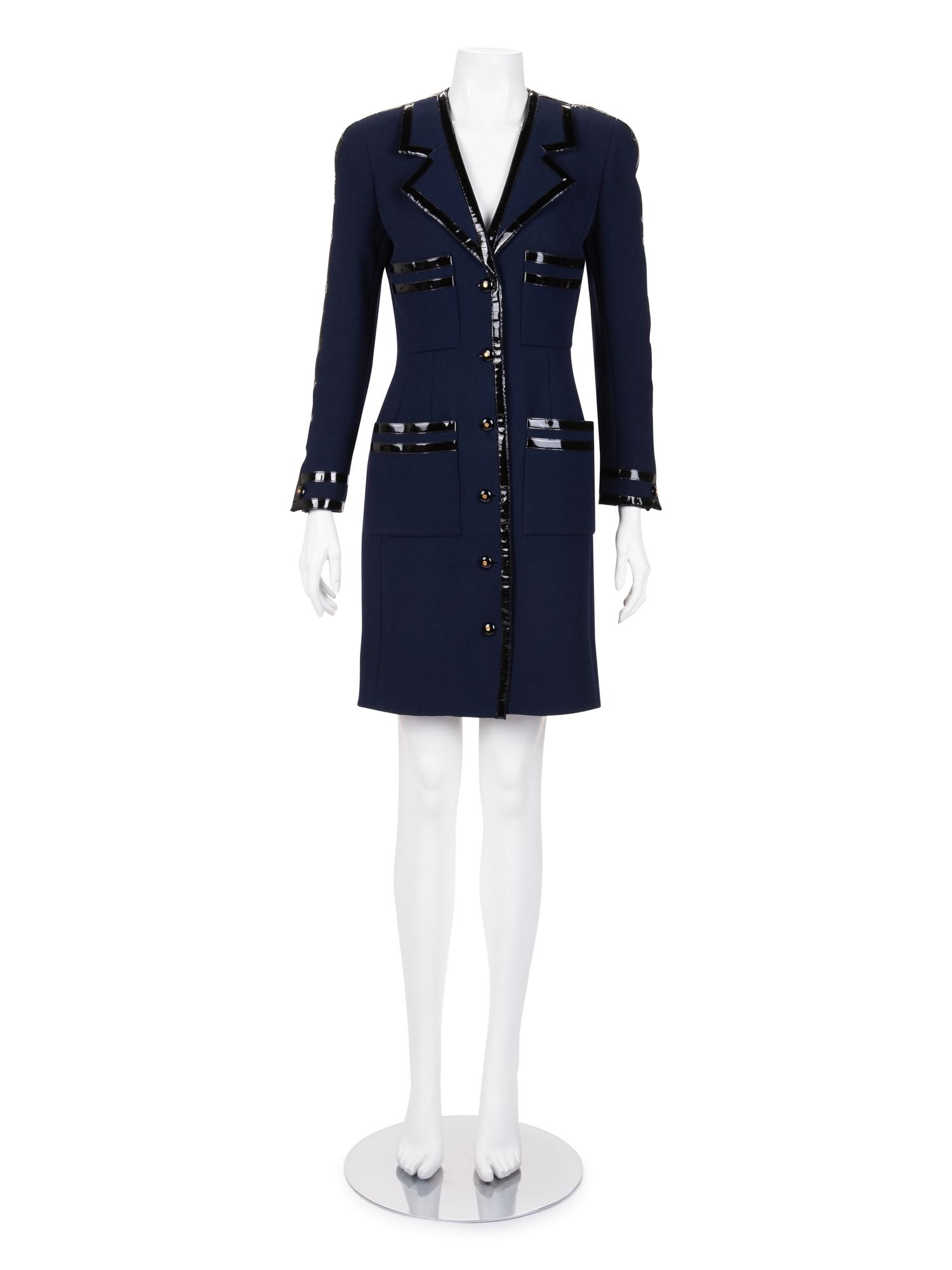 Chanel Jacket Dress with Patent Leather Trim, 1990s