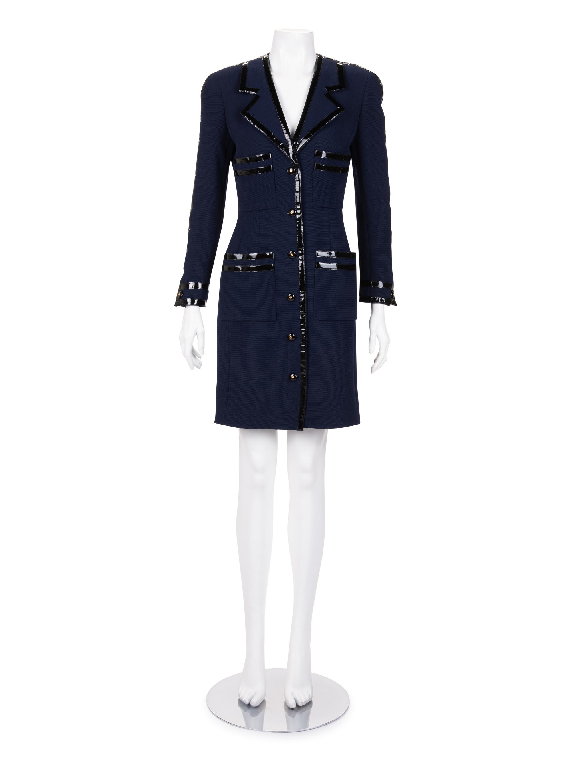 Chanel Jacket Dress with Patent Leather Trim, 1990s