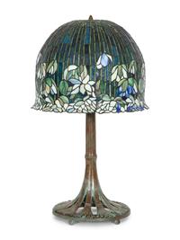A Leaded Glass and Bronze Table Lamp