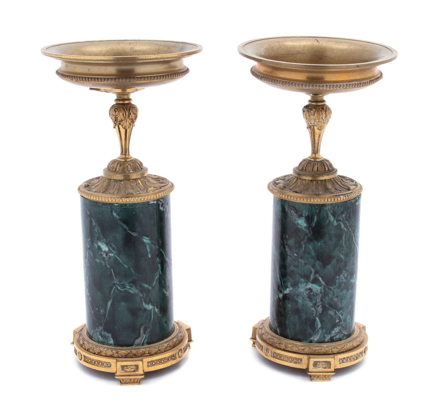 A Pair of Louis XVI Style Gilt-Bronze and Faux Marble Candlestands