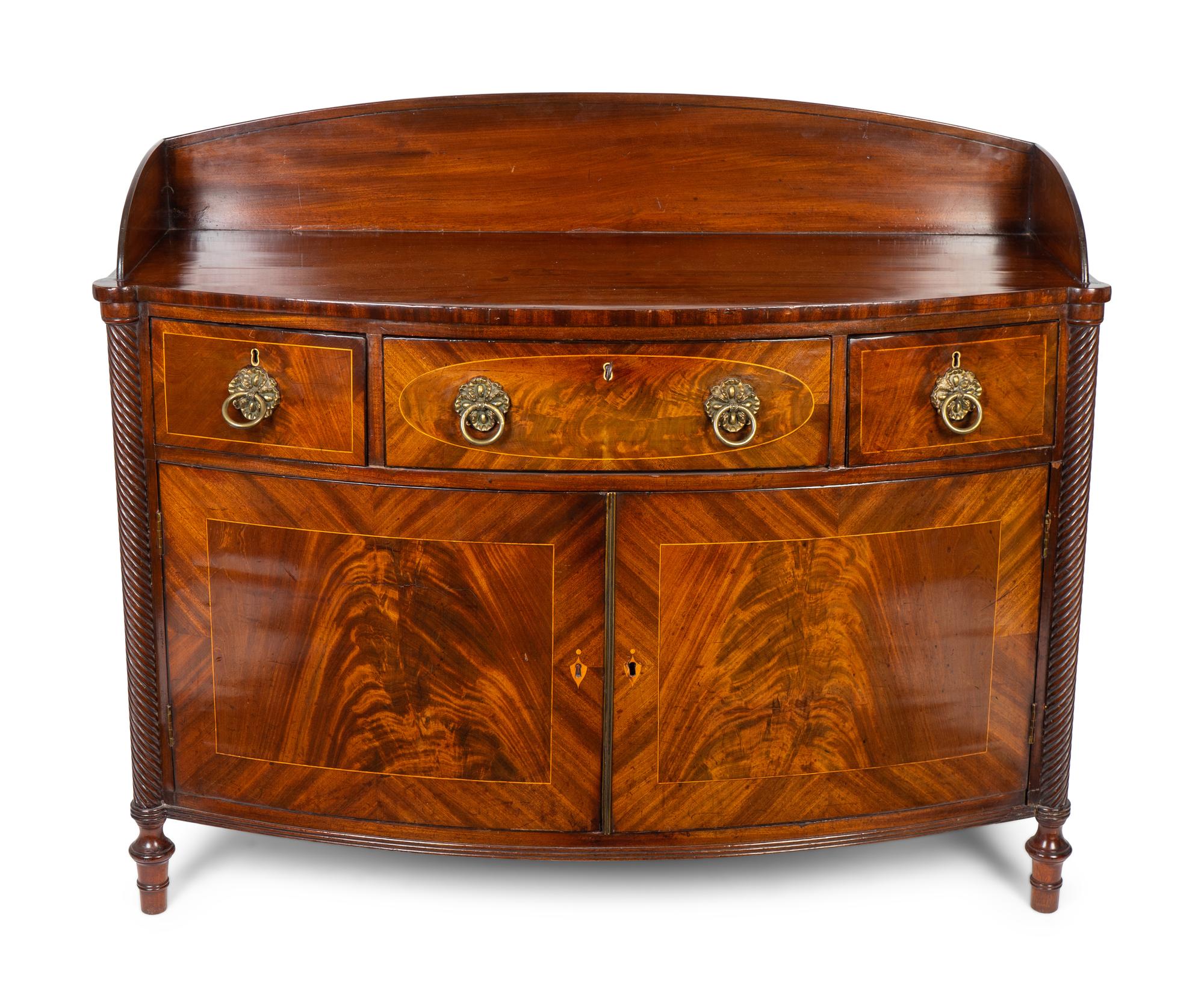 A Regency Carved and Figured Mahogany Satinwood Inlaid Bow-front Server — 19TH CENTURY