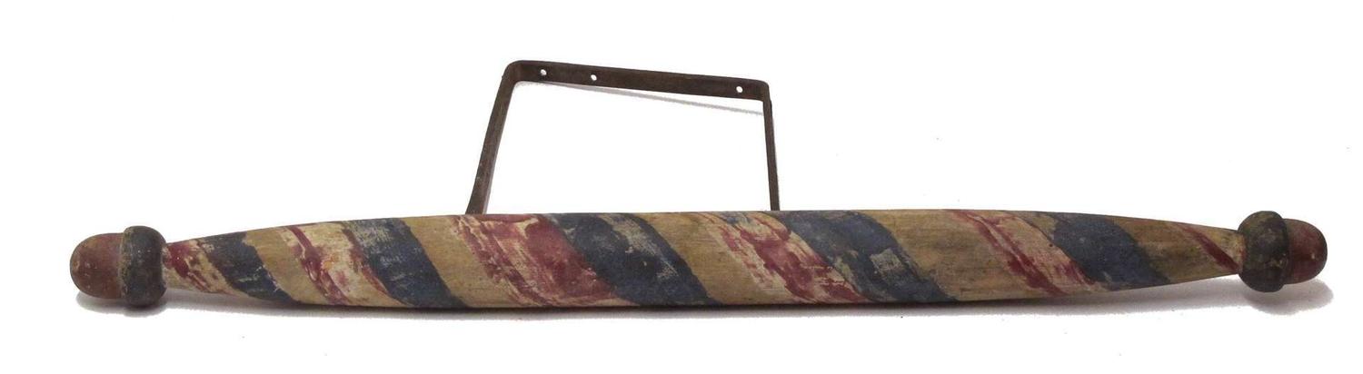 Turned and painted barber pole late 19th century