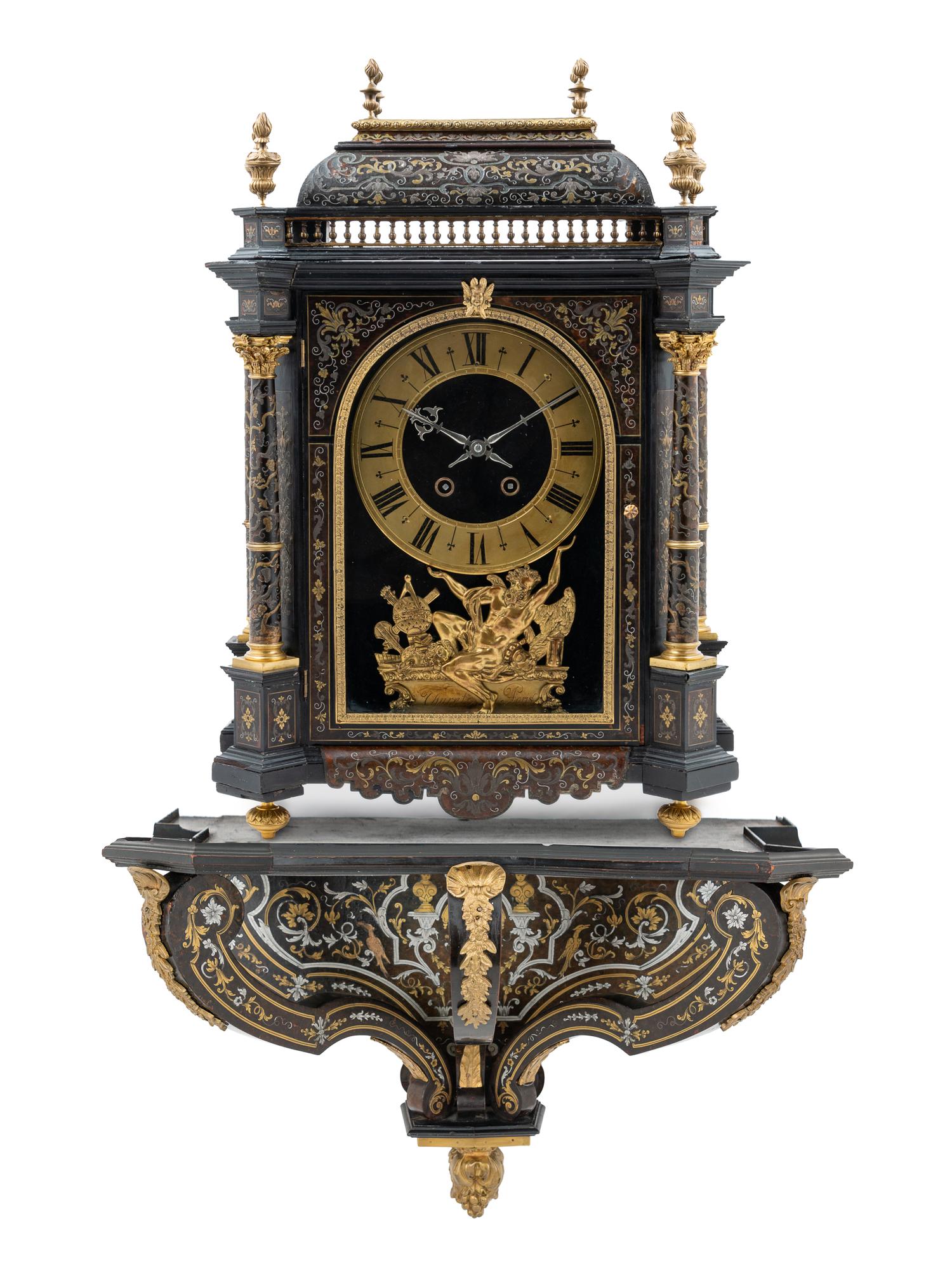 A Napoleon III Pewter and Brass Inlaid Bracket Clock