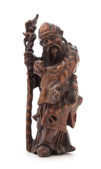 A Carved Wood Figure of Shoulao Height 10 1/2 inches.