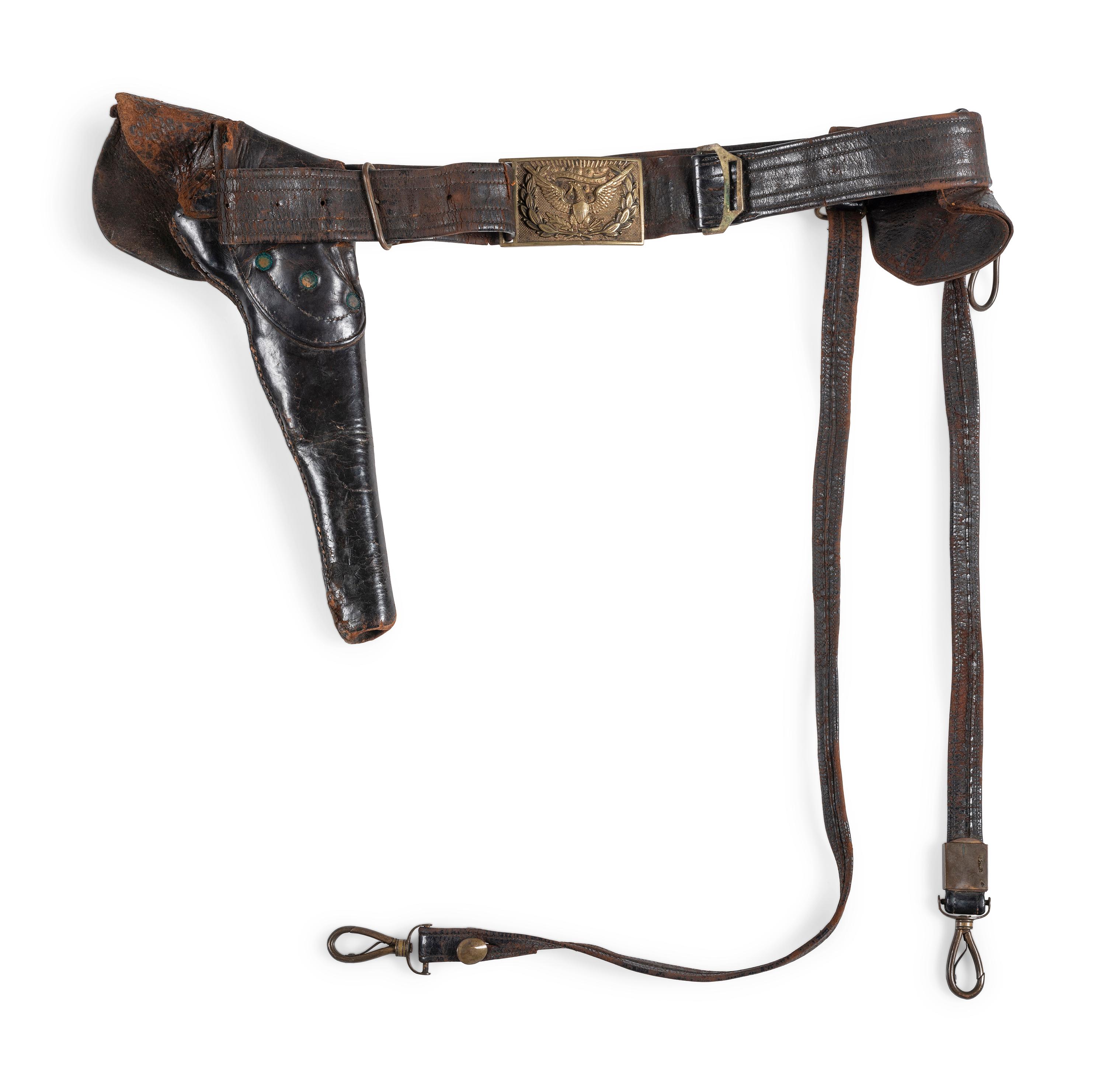 Civil War officer's belt rig with Model 1851 buckle and pistol holster.