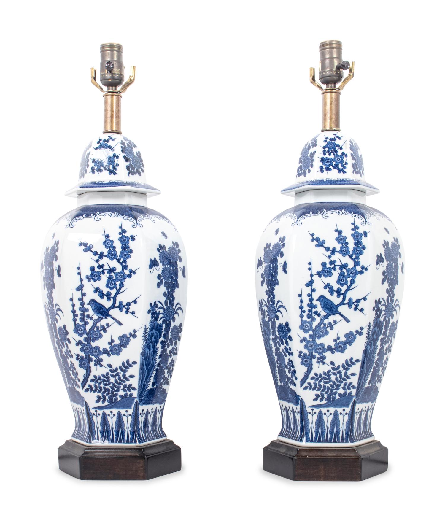 A Pair of Blue and White Porcelain Jars Mounted as Lamps