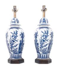 A Pair of Blue and White Porcelain Jars Mounted as Lamps