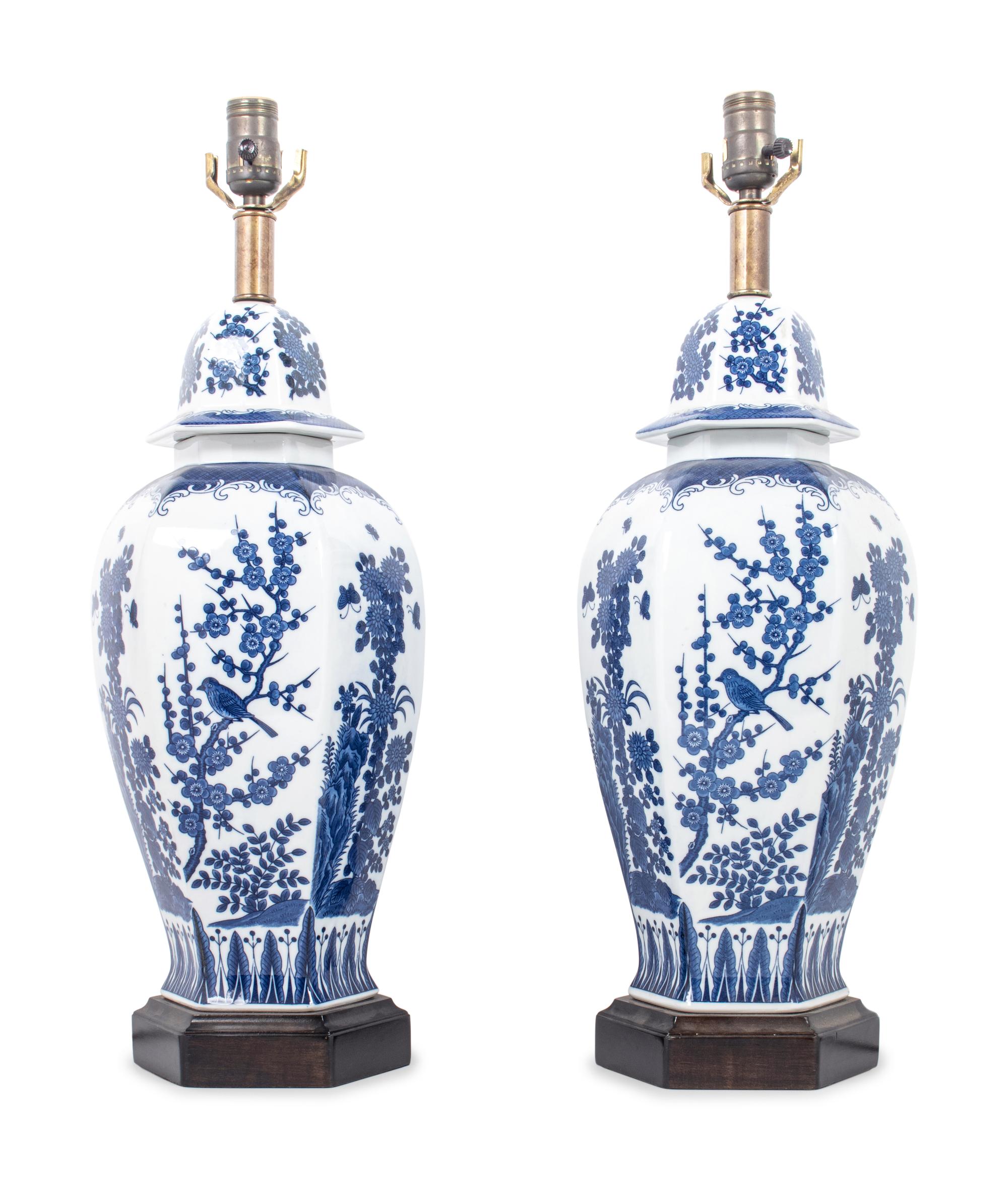 A Pair of Blue and White Porcelain Jars Mounted as Lamps