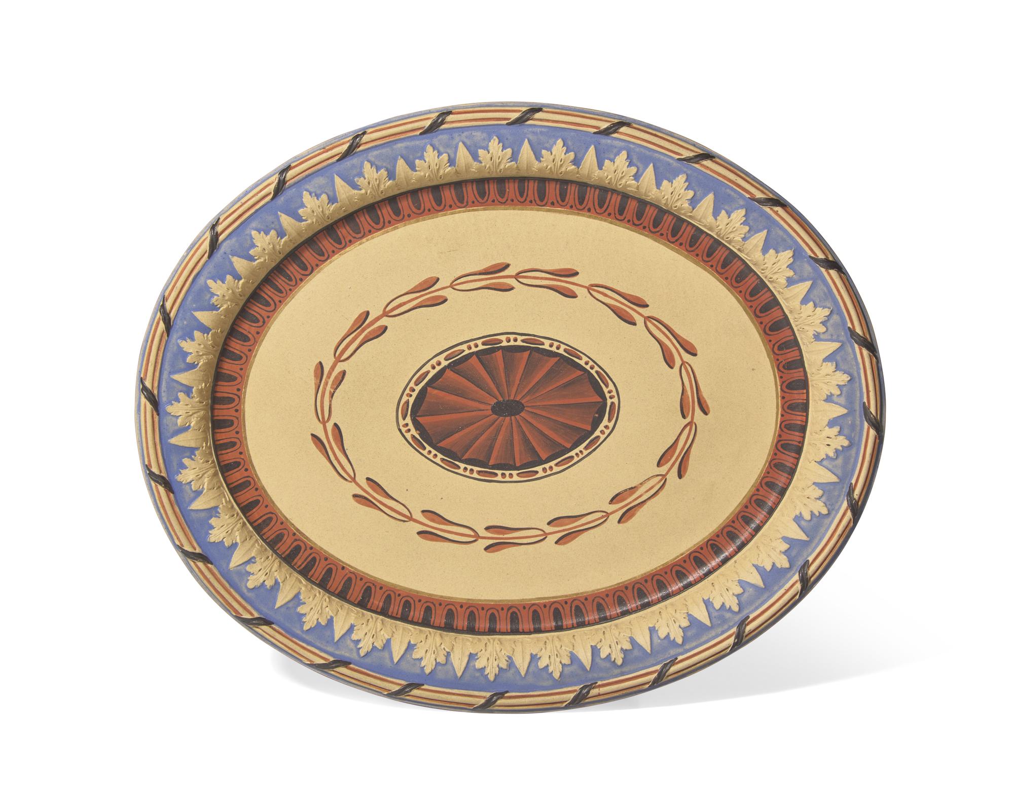 A Wedgwood Polychrome Decorated Caneware Oval Tray