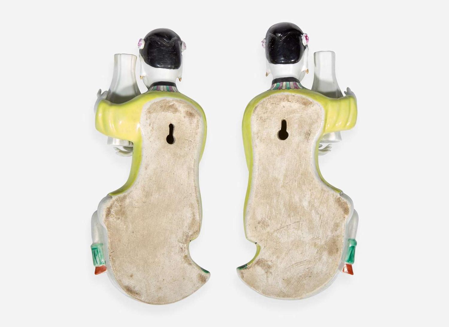 A Pair of Chinese famille rose-decorated porcelain "Meiren" wall vases 粉彩美人壁瓶