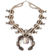 Large Navajo Silver and Turquoise Squash Blossom Necklace