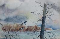 Gerhard C. F. Miller, (Wisconsin, 1903-2003), Geese Flying Over Green Bay