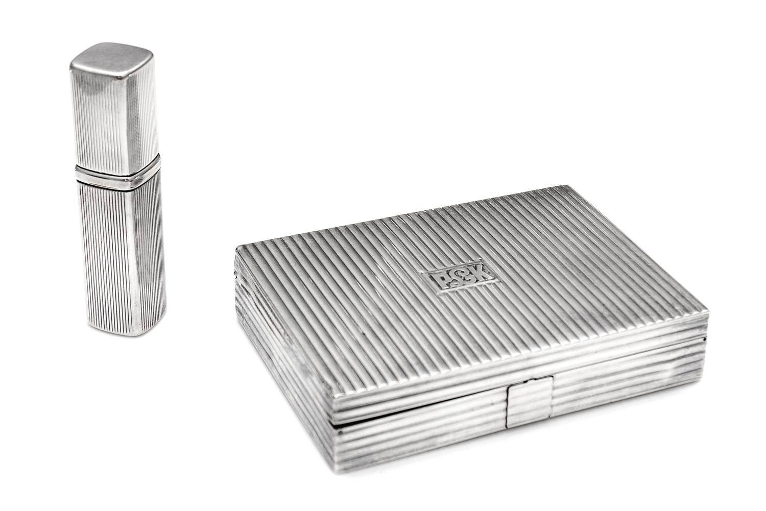 An Italian Silver Compact, Burrini Giovanni, Florence, 20th Century, the case decorated with reeded decoration throughout, the lid cent