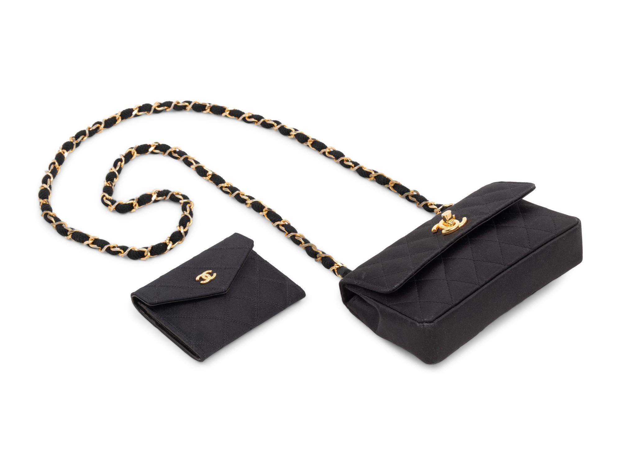 Two Chanel Quilted Satin Items: One Bag, One Coin Purse, 1986-1994