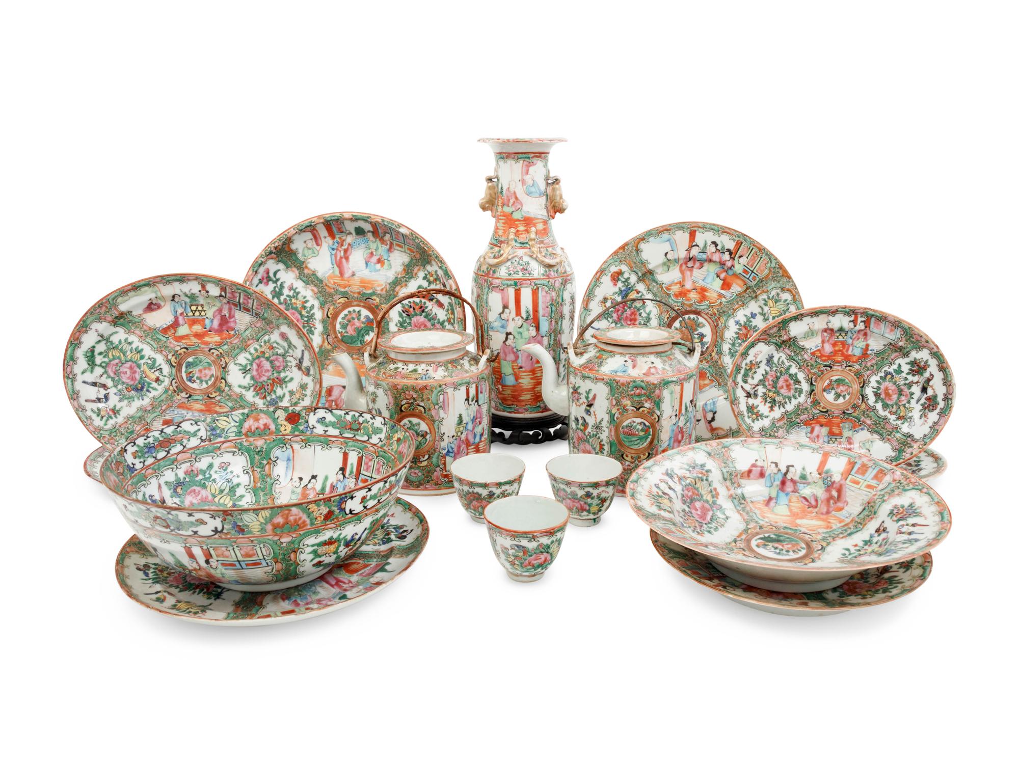 16 Chinese Export Rose Medallion Porcelain Wares