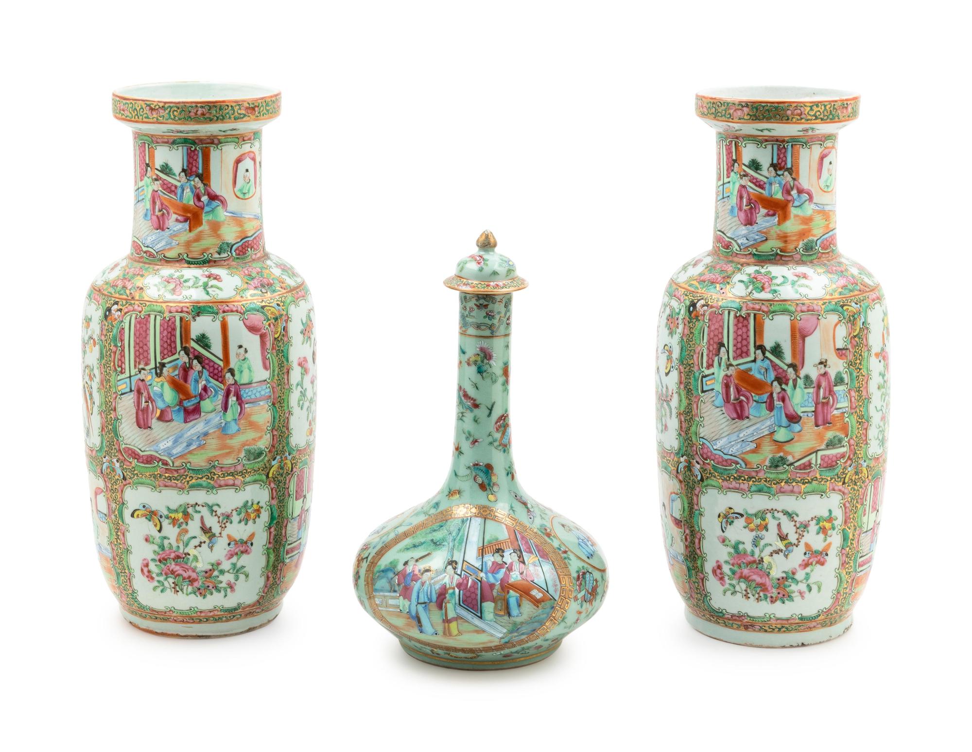 Three Chinese Export Famille Rose Porcelain Vases
