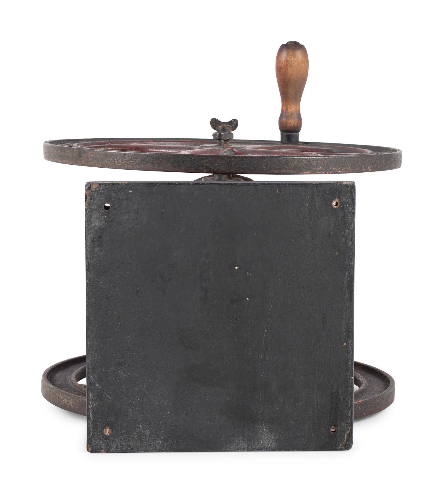 A Coles Manufacturing Cast Iron Double-Wheeled Coffee Grinder