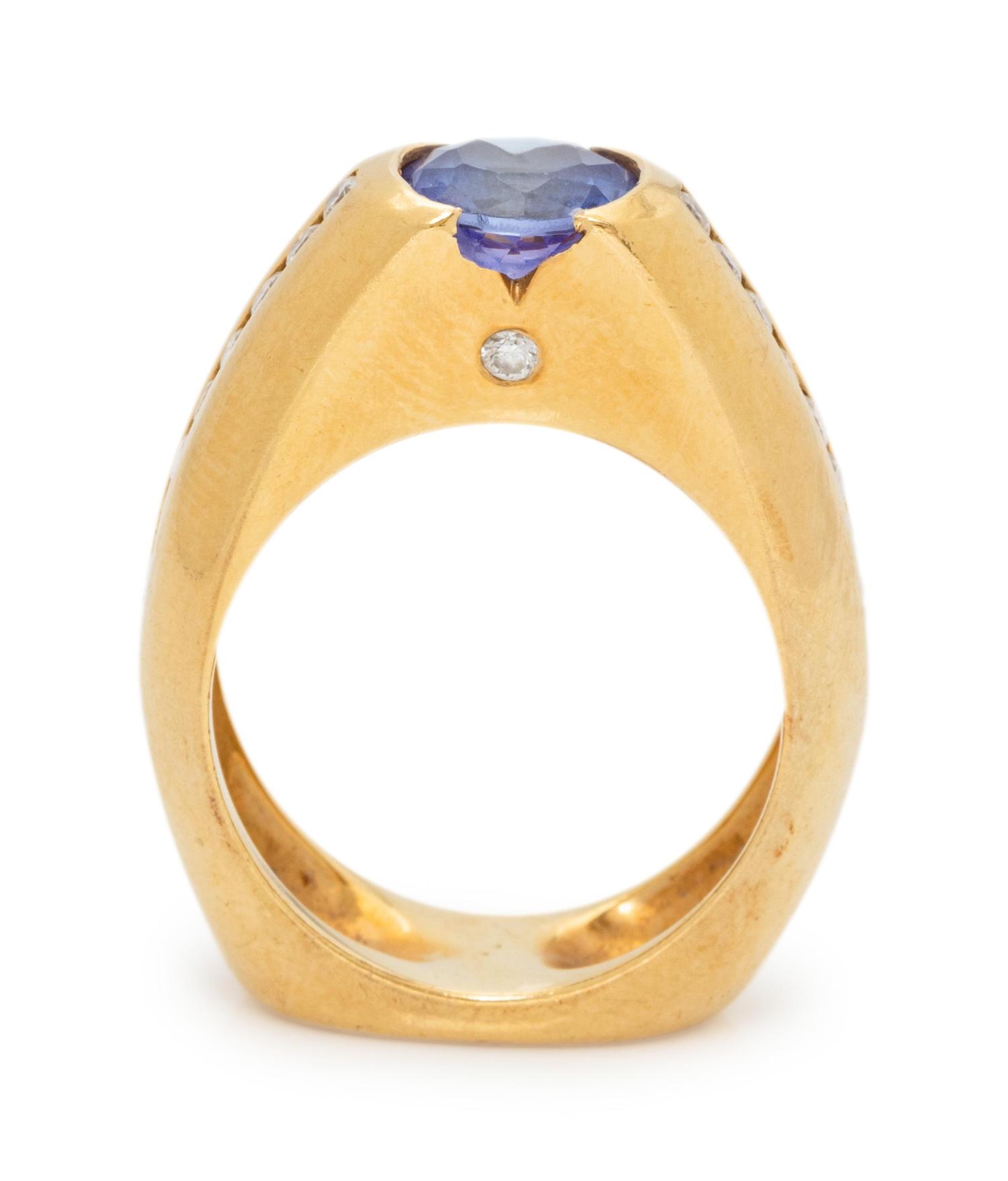 An 18 Karat Yellow Gold, Tanzanite and Diamond Ring,