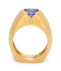 An 18 Karat Yellow Gold, Tanzanite and Diamond Ring,
