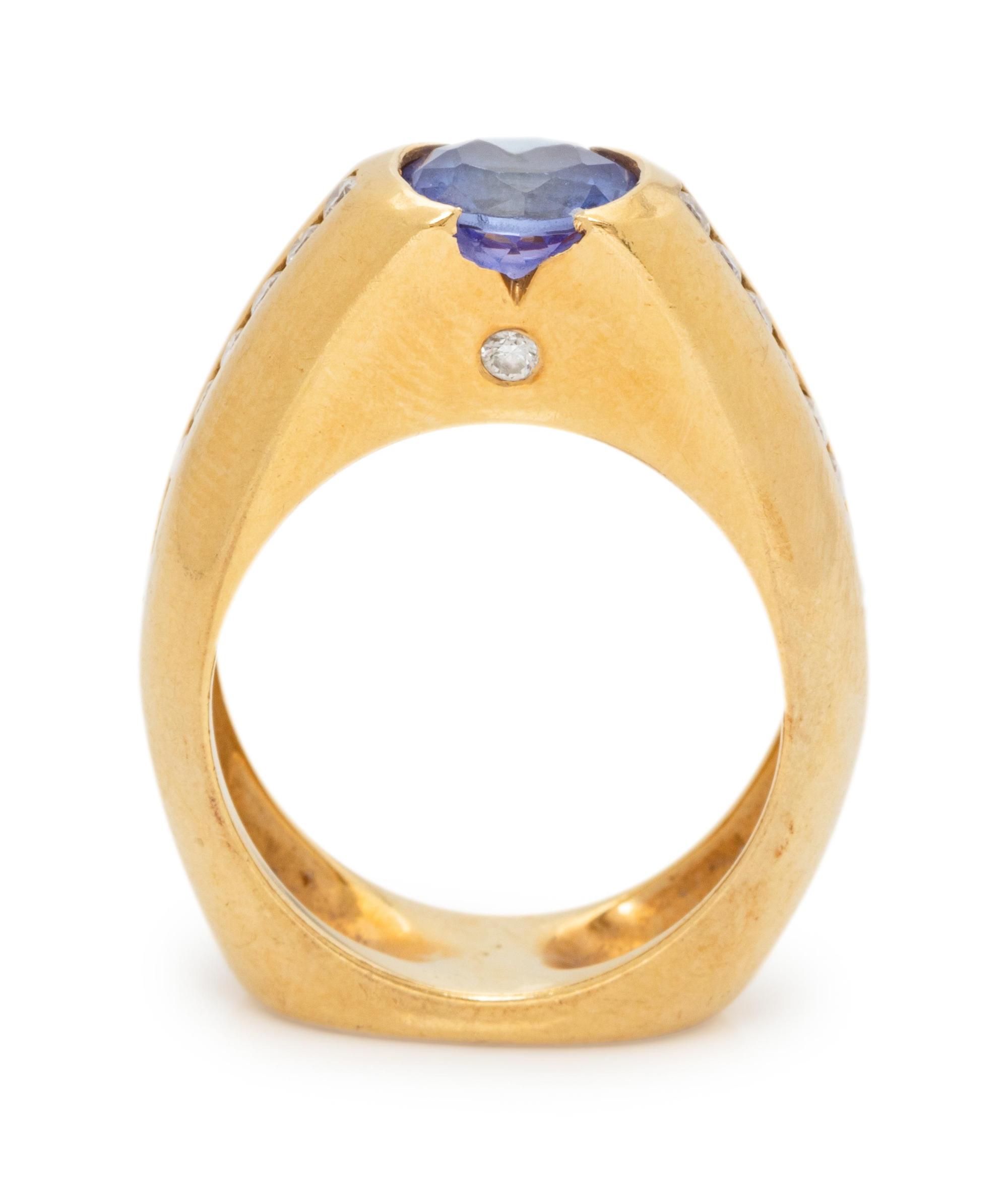 An 18 Karat Yellow Gold, Tanzanite and Diamond Ring,