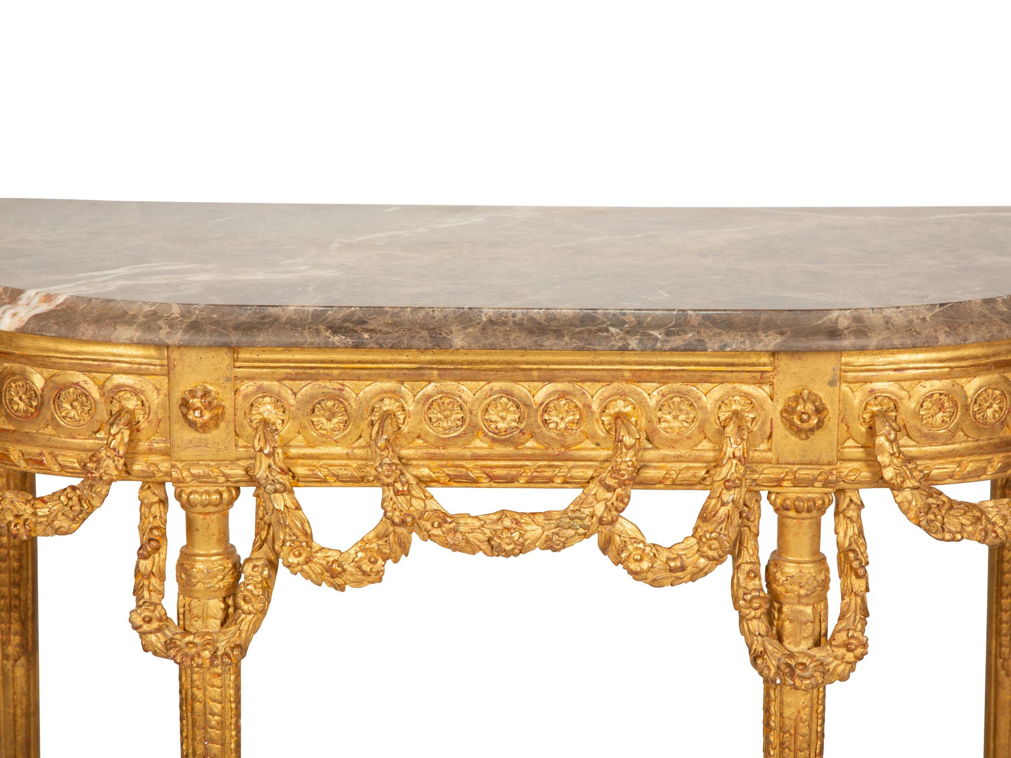 A Louis XVI Giltwood Marble Top Console Table — Early 19th Century
