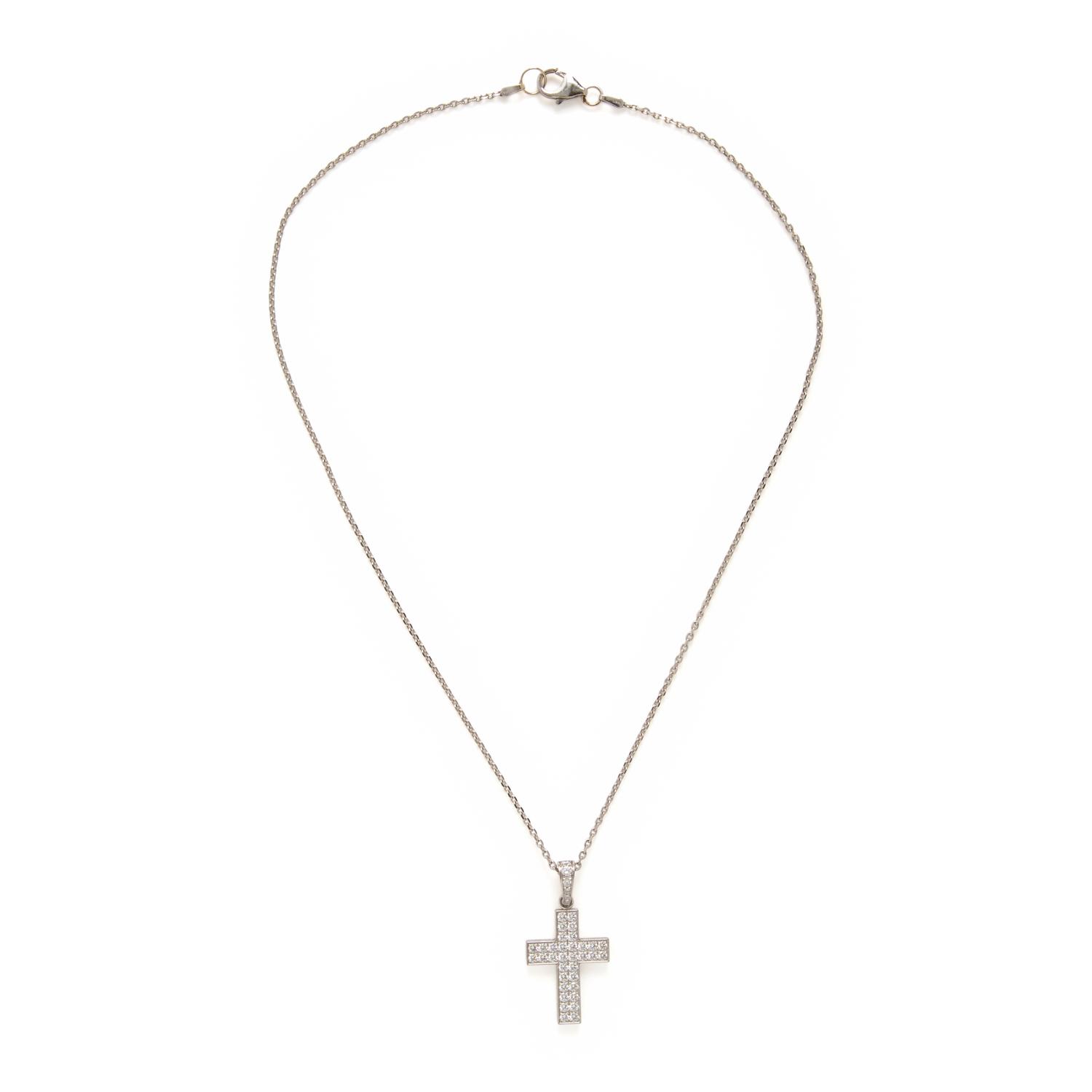 Cartier, Diamond and White Gold Cross Pendant on Unsigned Chain