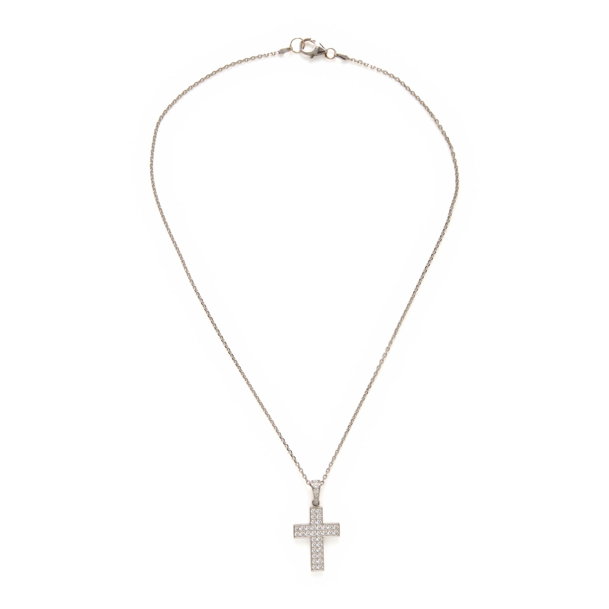 Cartier, Diamond and White Gold Cross Pendant on Unsigned Chain