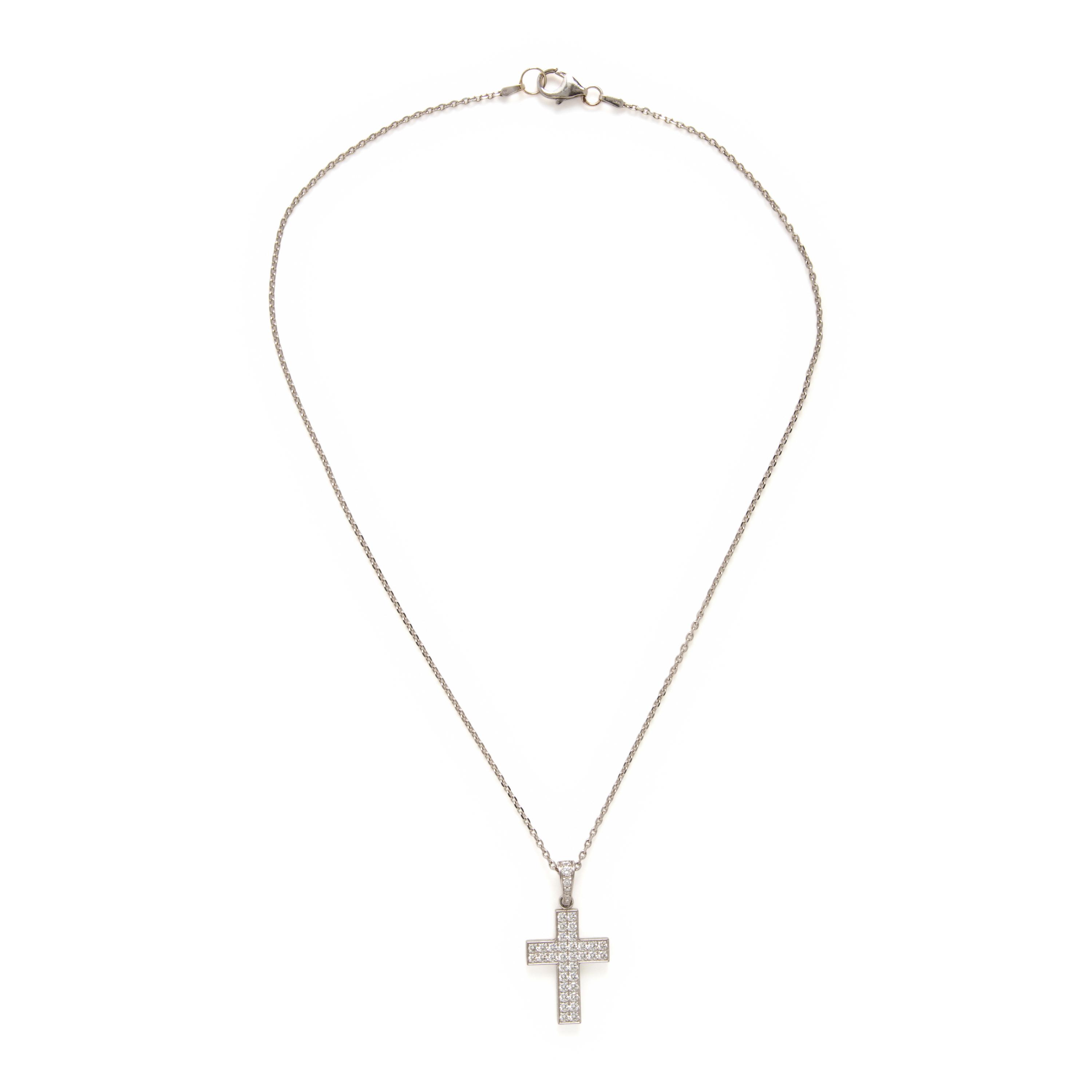 Cartier, Diamond and White Gold Cross Pendant on Unsigned Chain