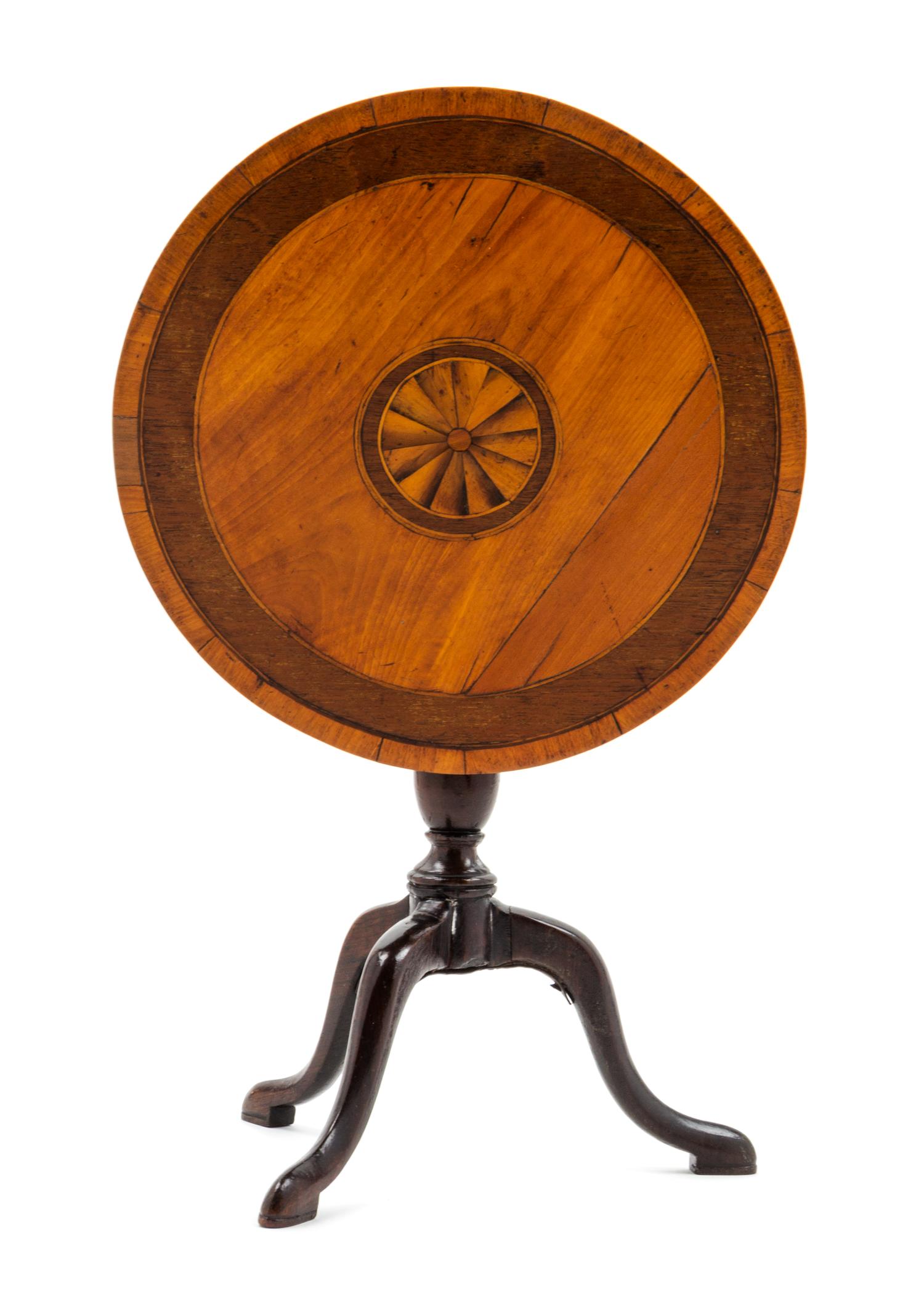A Diminutive Parquetry Inlaid Tilt-Top Tea Table Height 11 x diameter 10 1/2 inches. — 19TH/20TH CENTURY