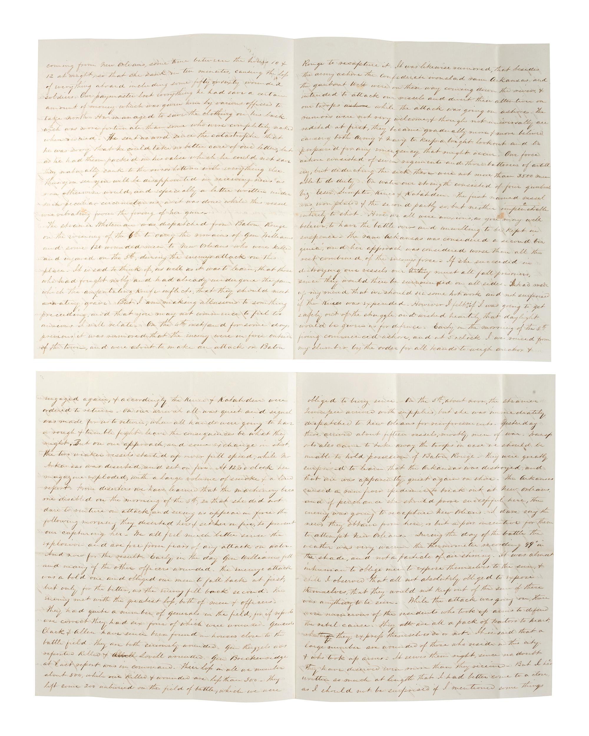 [CIVIL WAR - NAVY]. A group of 2 documents related to the Battle of Baton Rouge and its aftermath, comprising: