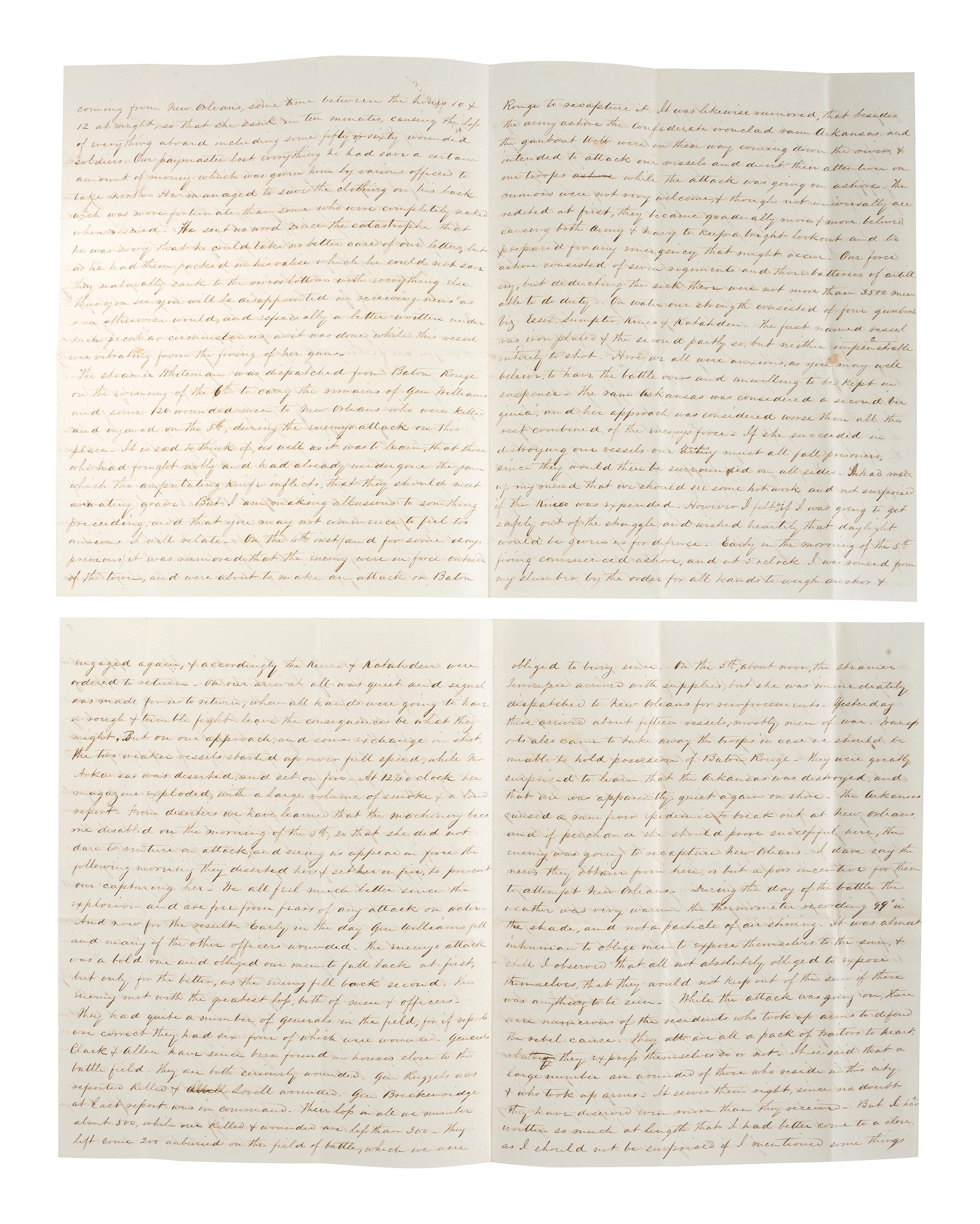 [CIVIL WAR - NAVY]. A group of 2 documents related to the Battle of Baton Rouge and its aftermath, comprising: