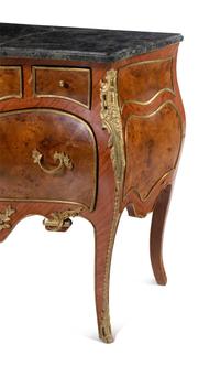 A Louis XV Style Gilt Bronze Mounted Marble-Top Bombe Commode