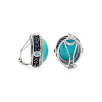 TREATED TURQUOISE, DIAMOND, AQUAMARINE AND SAPPHIRE EARCLIPS