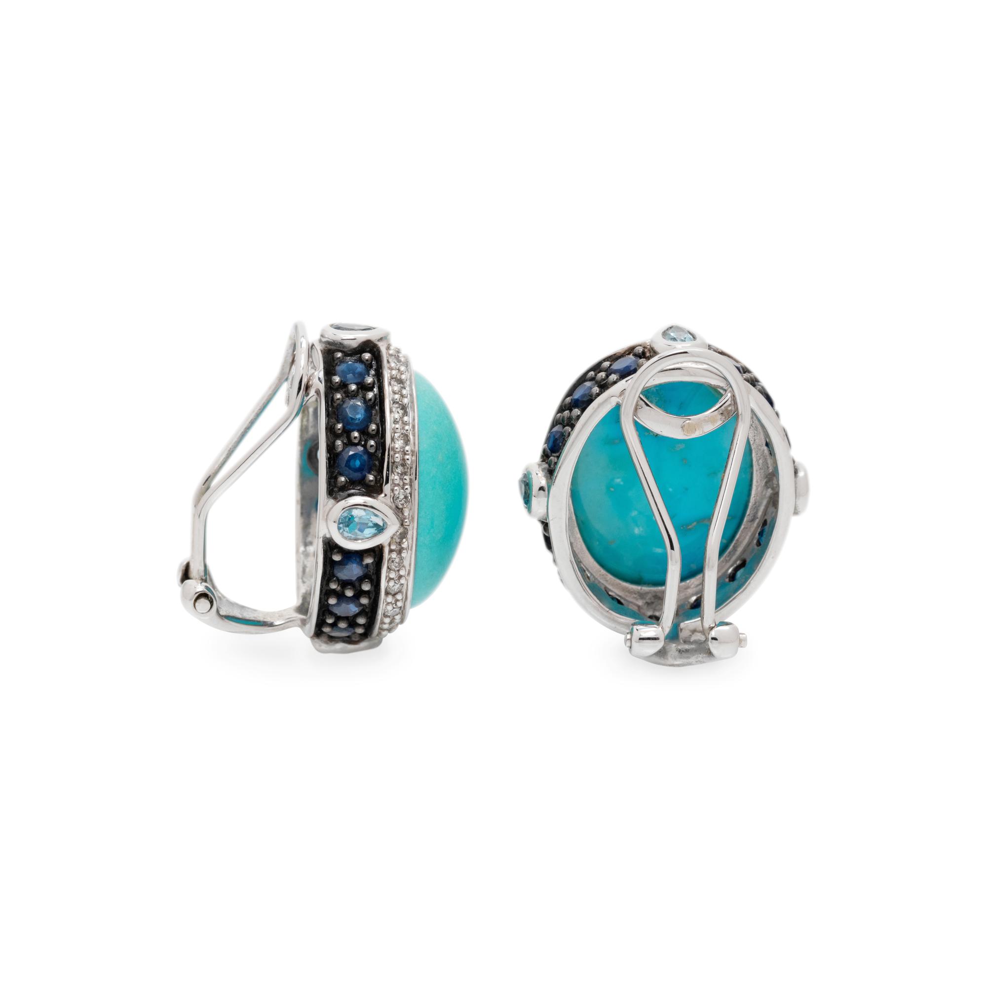 TREATED TURQUOISE, DIAMOND, AQUAMARINE AND SAPPHIRE EARCLIPS