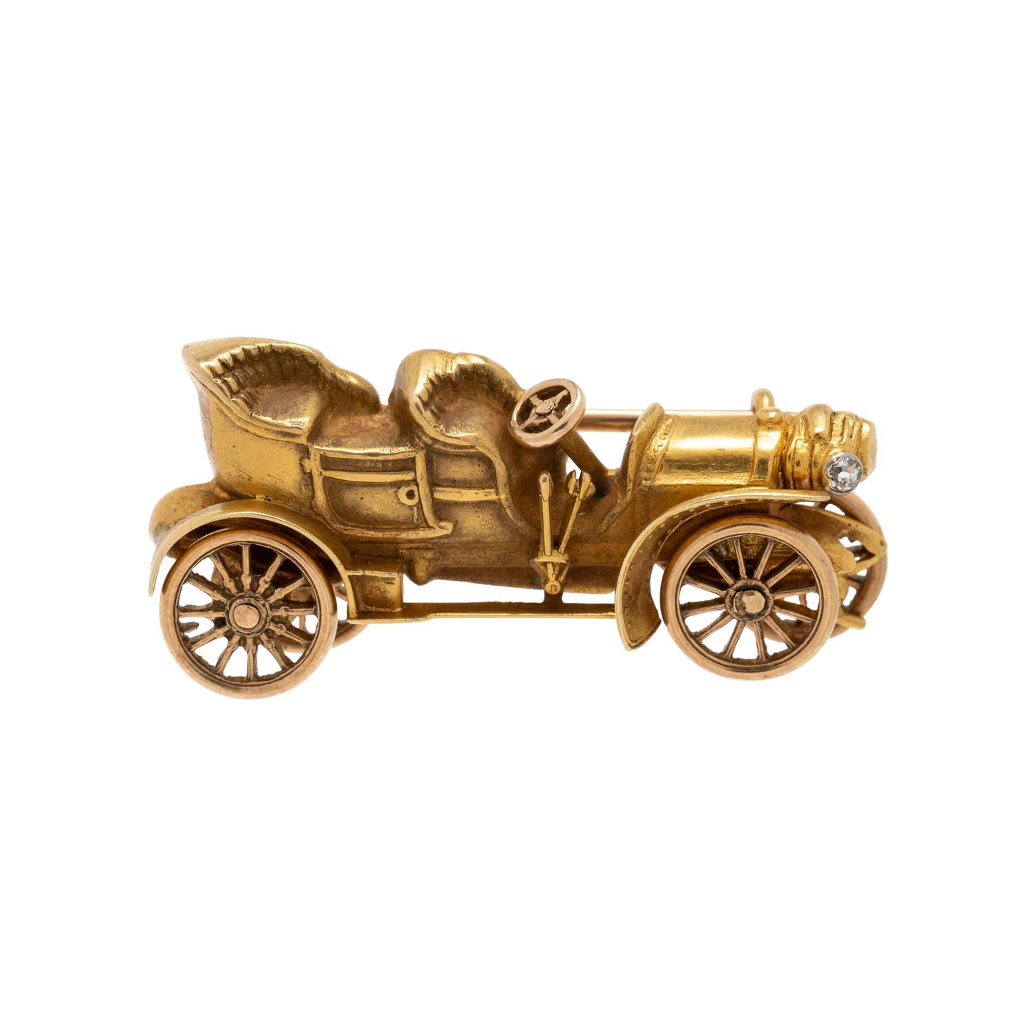 ANTIQUE, YELLOW AND GOLD DIAMOND CAR BROOCH