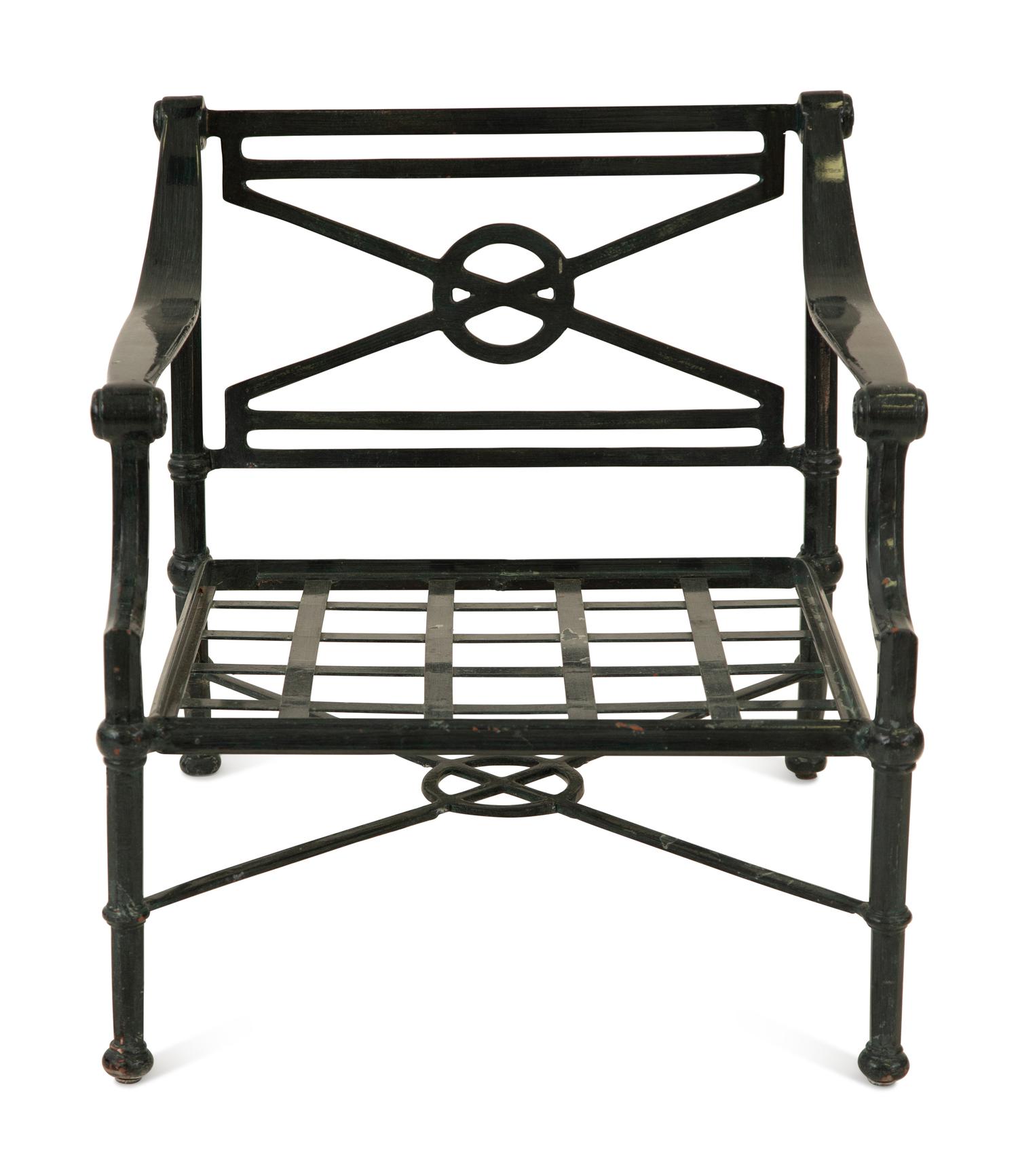 A Group of Neoclassical Style Painted Aluminum Garden Furniture — 20th Century