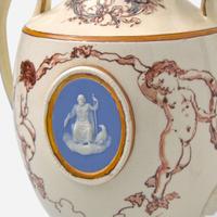 A Wedgwood Emile Lessore (1805-1876) Decorated Queensware Covered Vase with Jasperware Plaques, UK, circa 1861
