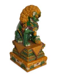 A Large Pair of Sançai-Glazed Porcelain Guardian Lions
