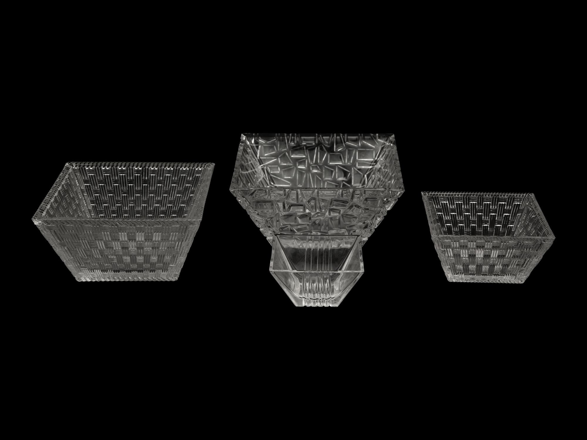 Four Tiffany and Co. Square Glass Bowls