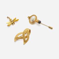 A Collection of Three 14K Yellow Gold Pins