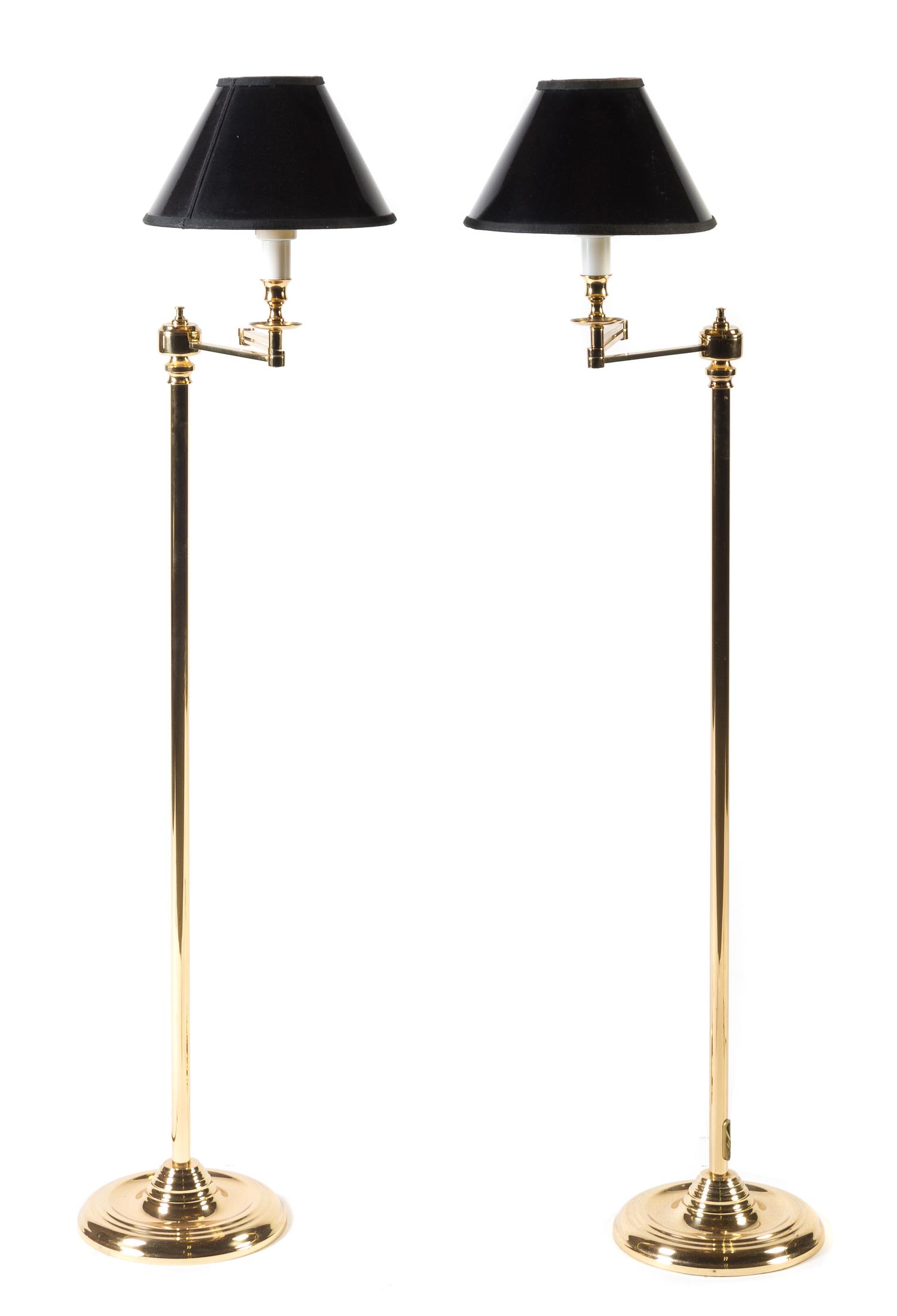A Pair of Brass Swing-Arm Floor Lamps Height overall 48 1/2 inches. — 20TH CENTURY
