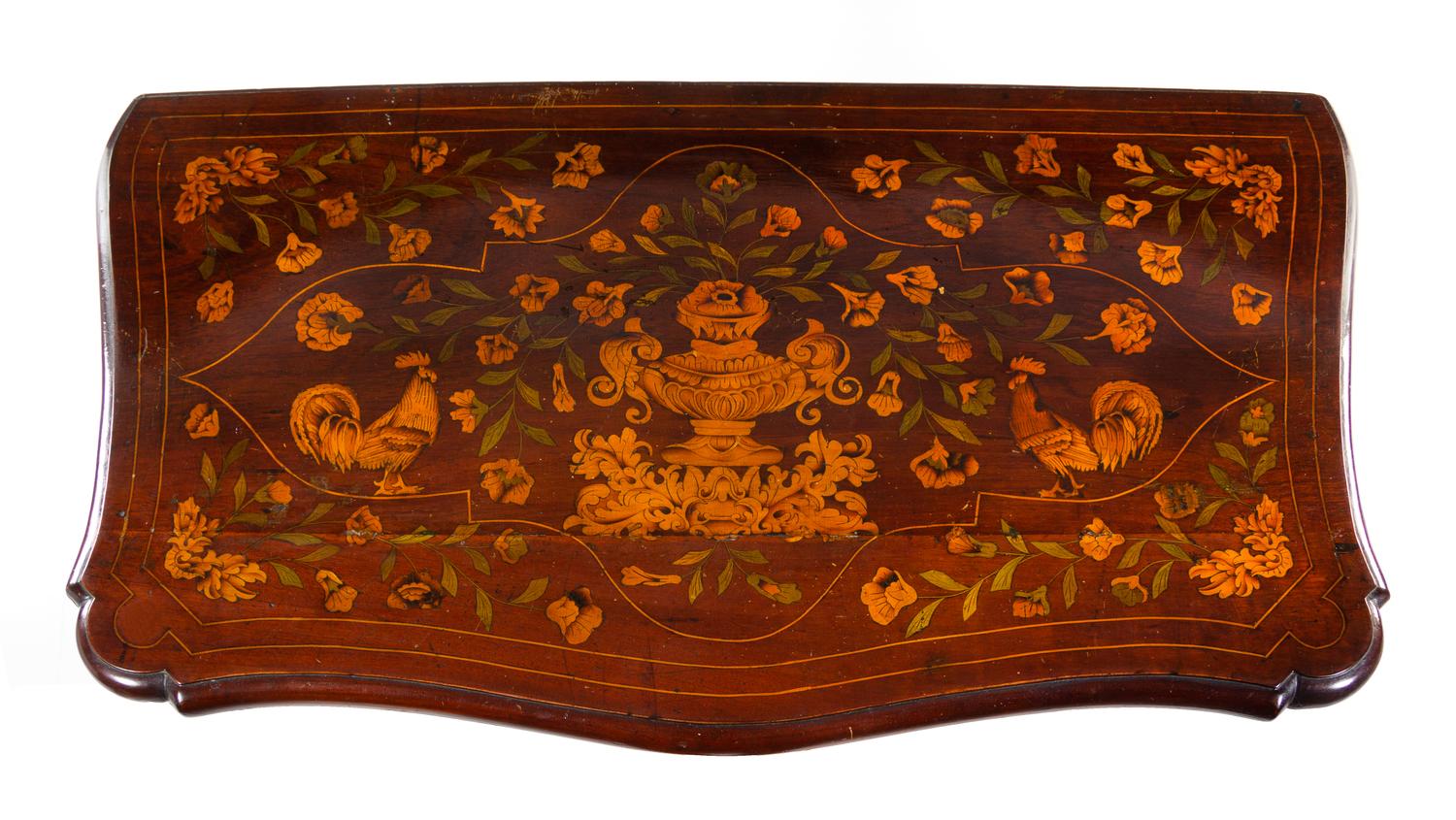 A Dutch Mahogany and Marquetry Chest of Drawers Height 34 x width 37 x depth 24 inches. — 19TH CENTURY