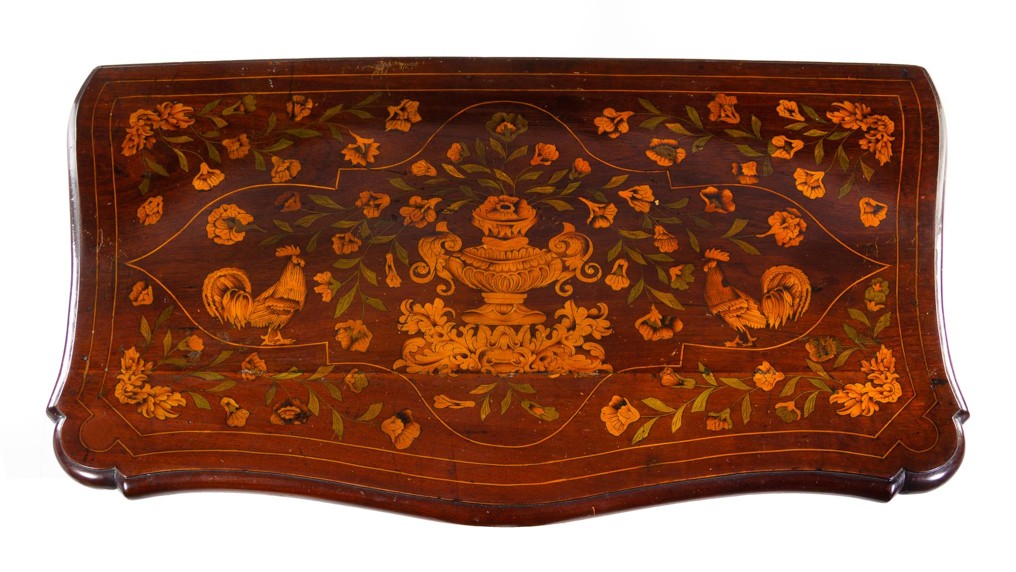 A Dutch Mahogany and Marquetry Chest of Drawers Height 34 x width 37 x depth 24 inches. — 19TH CENTURY