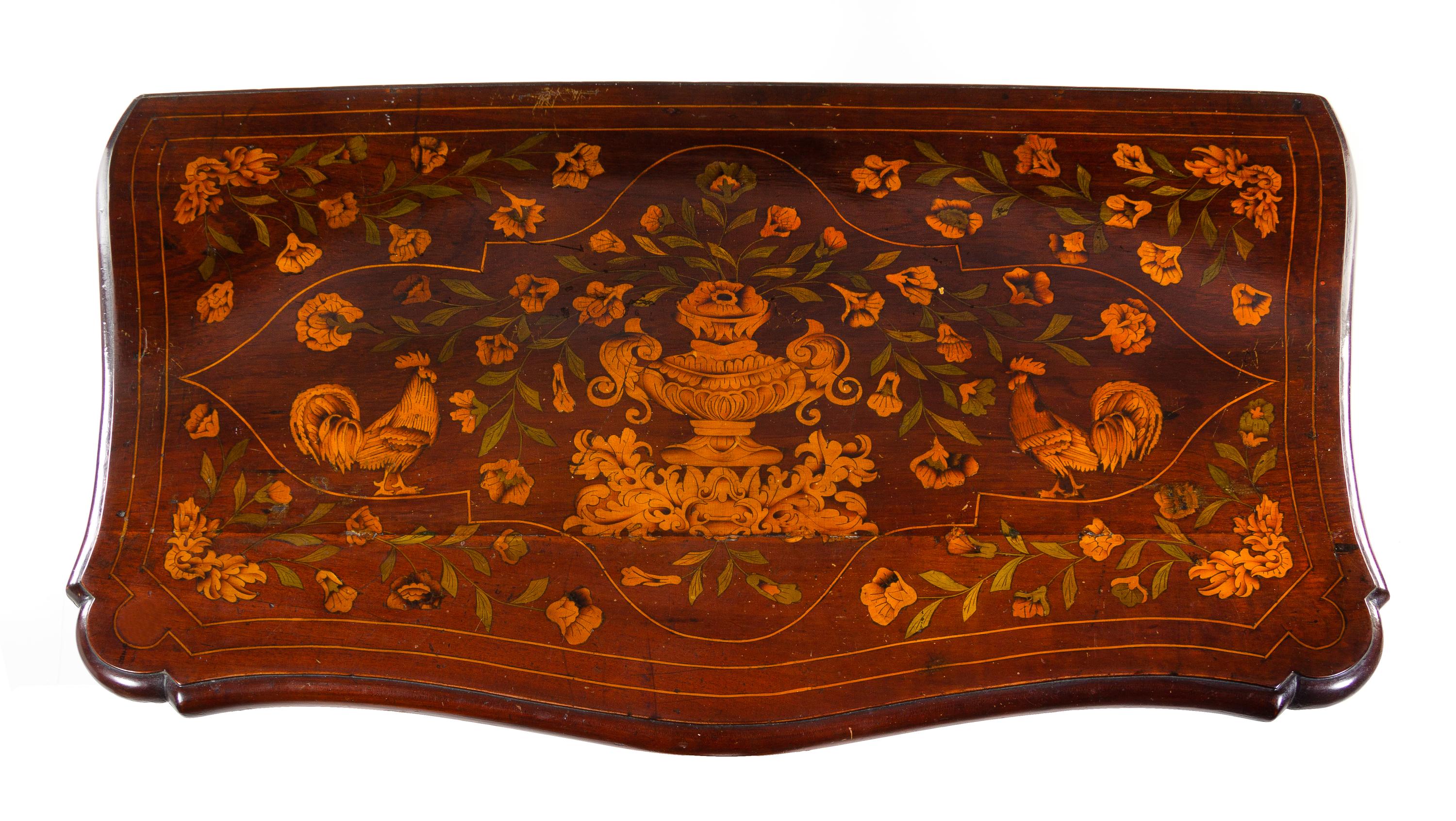 A Dutch Mahogany and Marquetry Chest of Drawers Height 34 x width 37 x depth 24 inches. — 19TH CENTURY
