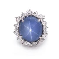 A Platinum, Star Sapphire and Diamond Ring,