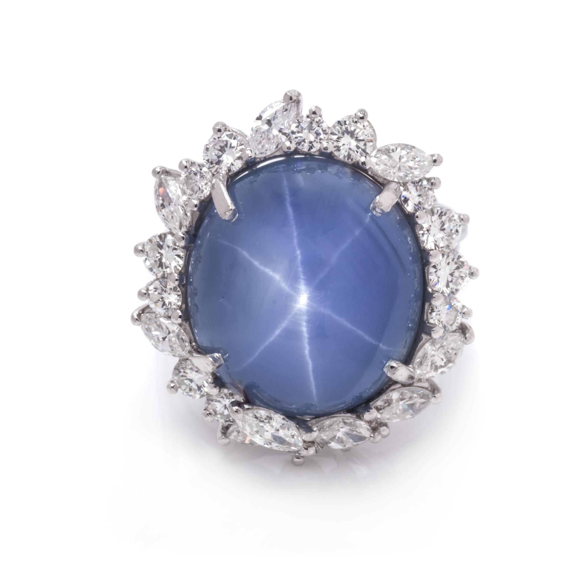 A Platinum, Star Sapphire and Diamond Ring,