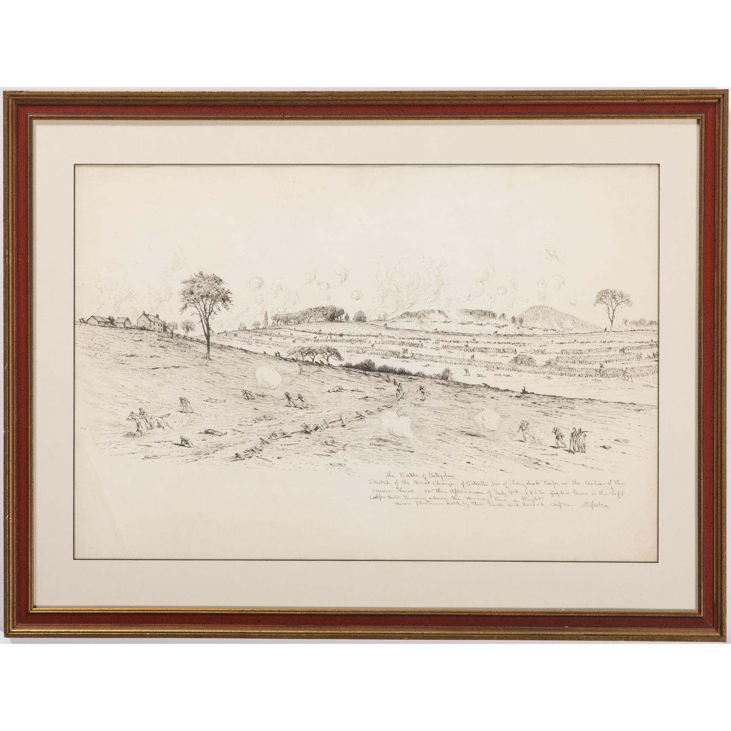 Edwin Forbes, Pen and Ink Sketch Depicting Pickett's Charge at the Battle of Gettysburg