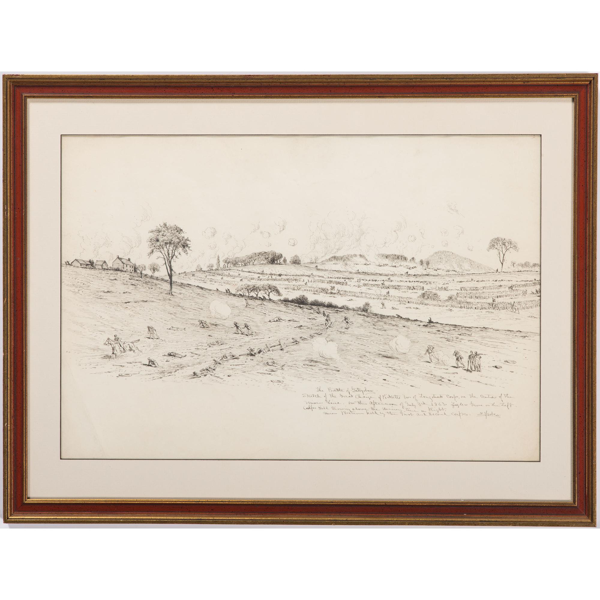 Edwin Forbes, Pen and Ink Sketch Depicting Pickett's Charge at the Battle of Gettysburg